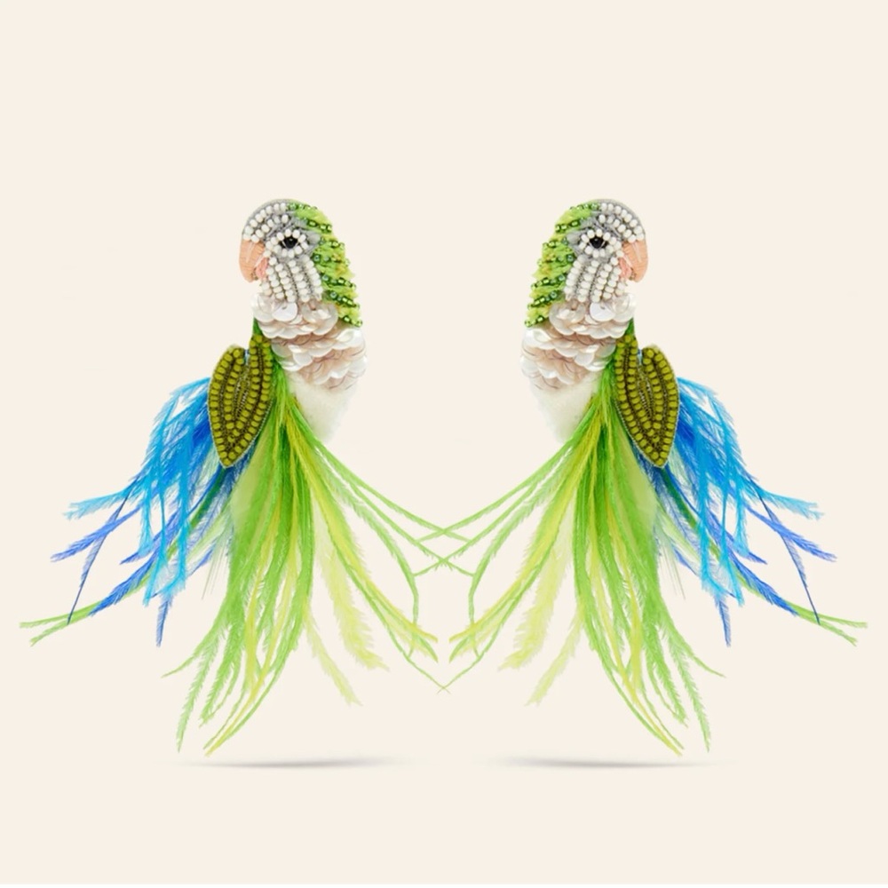 Mignonne Gavigan Parrot Earrings in Green and Blue